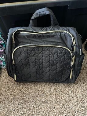Quilted Heart-Pattern Black diaper Bag
